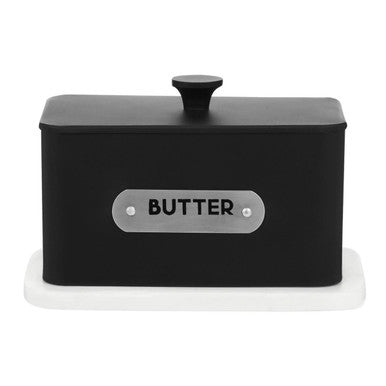 Orsina Liberty Butter Dish – Black Enamel Lid and White Base
