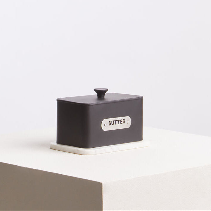 Orsina Liberty Butter Dish – Black Enamel Lid and White Base