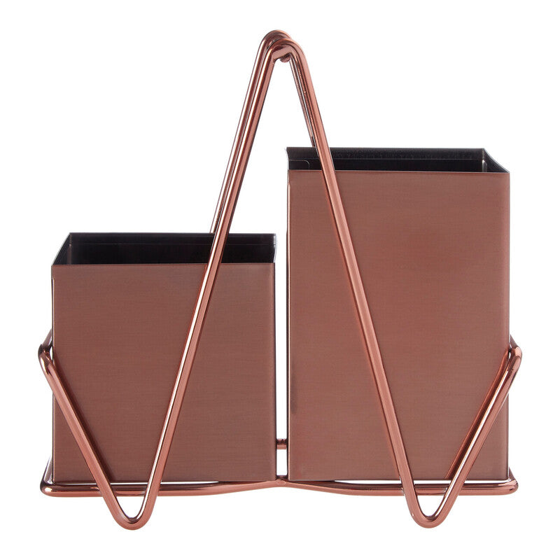 Orsina Rose Gold Cutlery Caddy – 2 Compartment Stainless Steel Holder