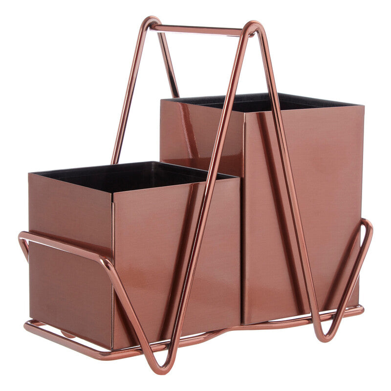 Orsina Rose Gold Cutlery Caddy – 2 Compartment Stainless Steel Holder