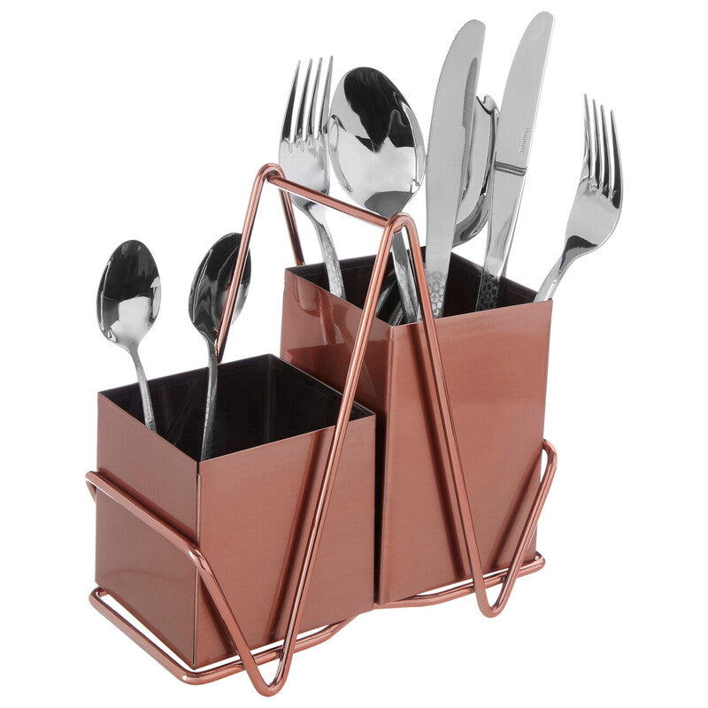 Orsina Rose Gold Cutlery Caddy – 2 Compartment Stainless Steel Holder