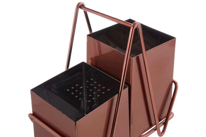 Orsina Rose Gold Cutlery Caddy – 2 Compartment Stainless Steel Holder