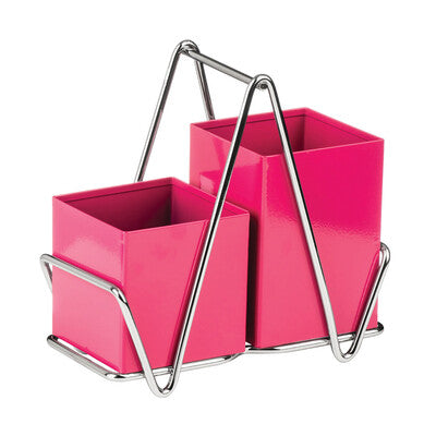 Orsina Hot Pink Metal Cutlery Caddy – 2 Compartment Utensil Holder