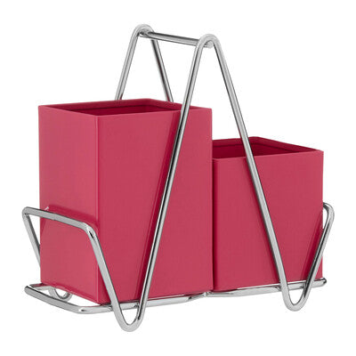Orsina Hot Pink Metal Cutlery Caddy – 2 Compartment Utensil Holder