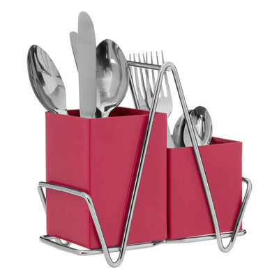 Orsina Hot Pink Metal Cutlery Caddy – 2 Compartment Utensil Holder
