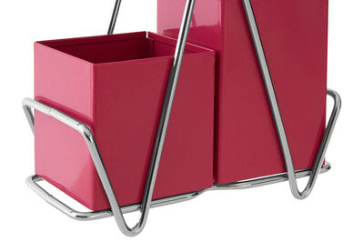 Orsina Hot Pink Metal Cutlery Caddy – 2 Compartment Utensil Holder