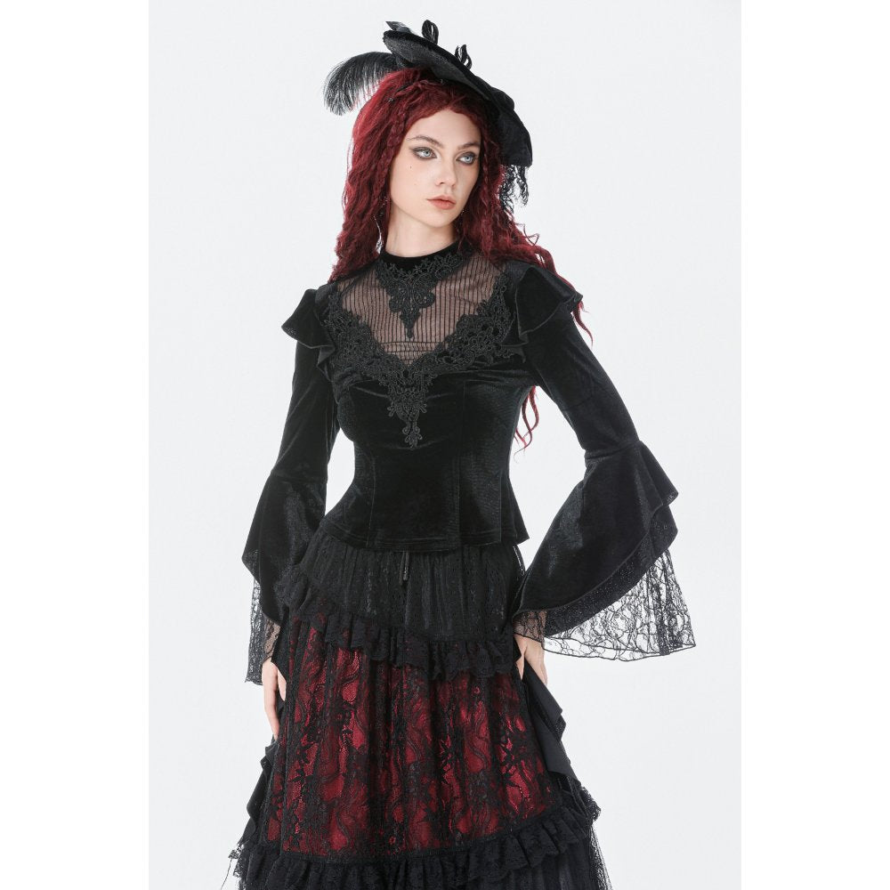 Dark in Love Gothic Velvet Lace High-Neck Top – Victorian Style