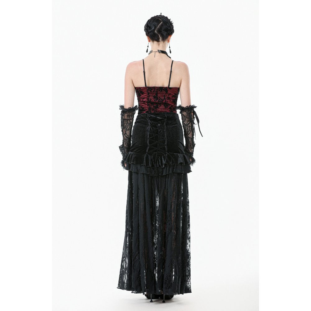 Dark in Love Althea Burgundy Velvet Goth Camisole with Lace Trim