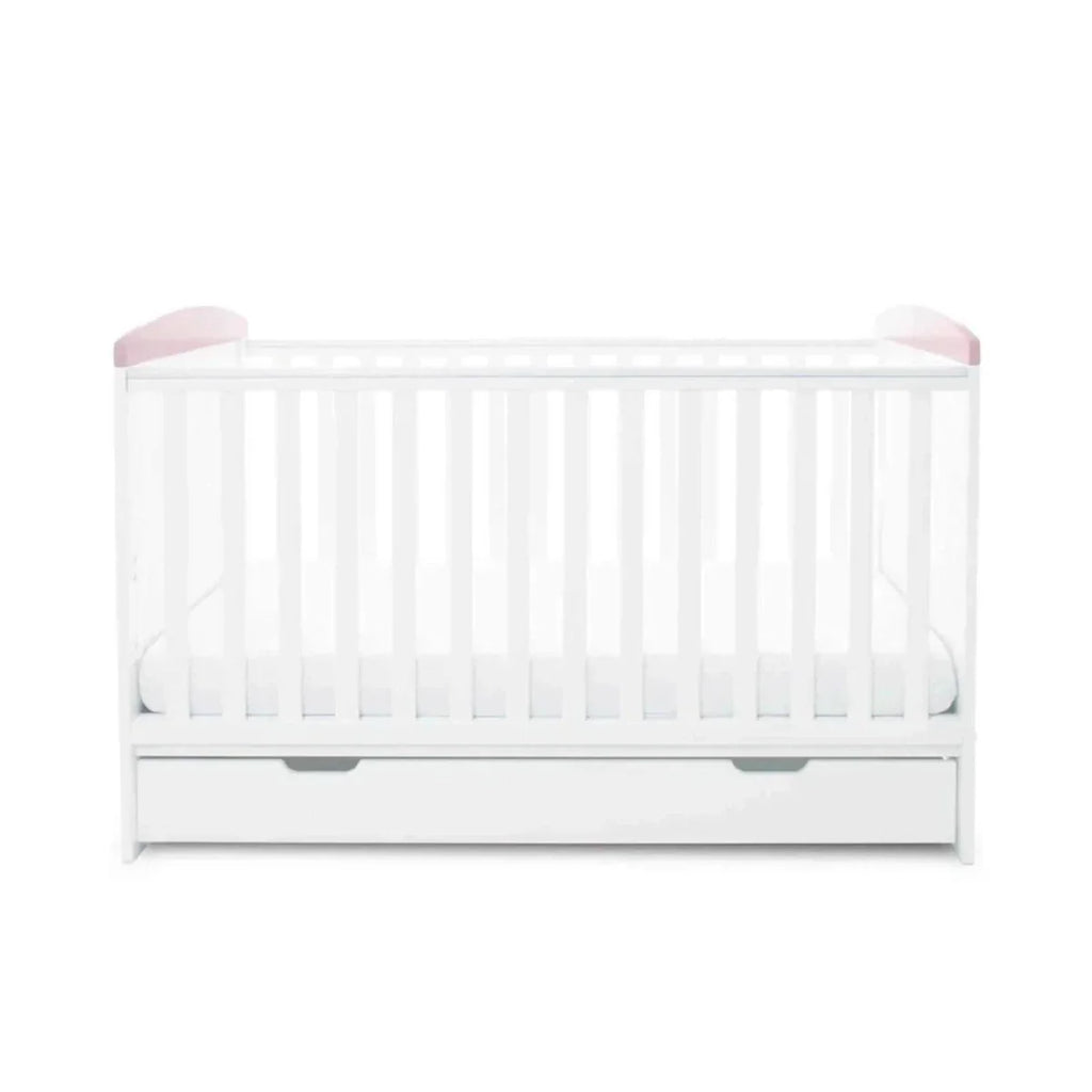 Ickle Bubba Coleby Style Cot Bed with Under Drawer Elephant Love Pink - Without Mattress