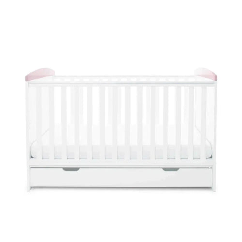 Ickle Bubba Coleby Style Cot Bed with Under Drawer Elephant Love Pink - Without Mattress