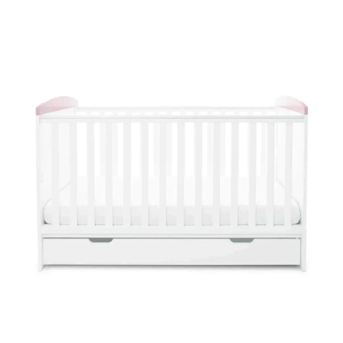 Ickle Bubba Coleby Style Cot Bed with Under Drawer Elephant Love Pink - Premium Sprung Mattress