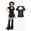 Dark in Love Seraphine Black Lace Off-Shoulder Goth Top with Cross