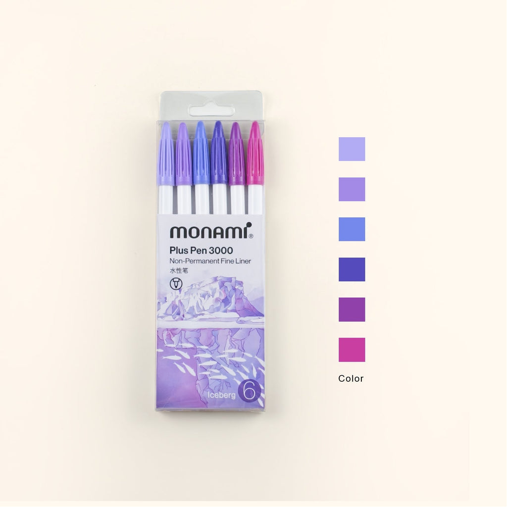 Monami Plus Pen 3000 Set | 0.4mm Fine Liner Journaling Pens - 6 Pcs