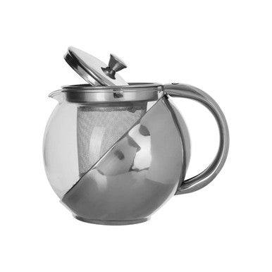 Orsina Fuso Glass Teapot with Infuser – 650ml Grey Stainless Steel