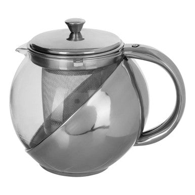Orsina Fuso Glass Teapot with Infuser – 650ml Grey Stainless Steel