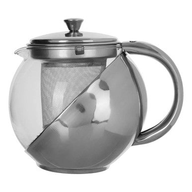 Orsina Fuso Glass Teapot with Infuser – 650ml Grey Stainless Steel