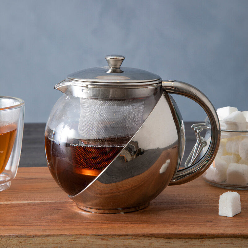 Orsina Fuso Glass Teapot with Infuser – 650ml Grey Stainless Steel