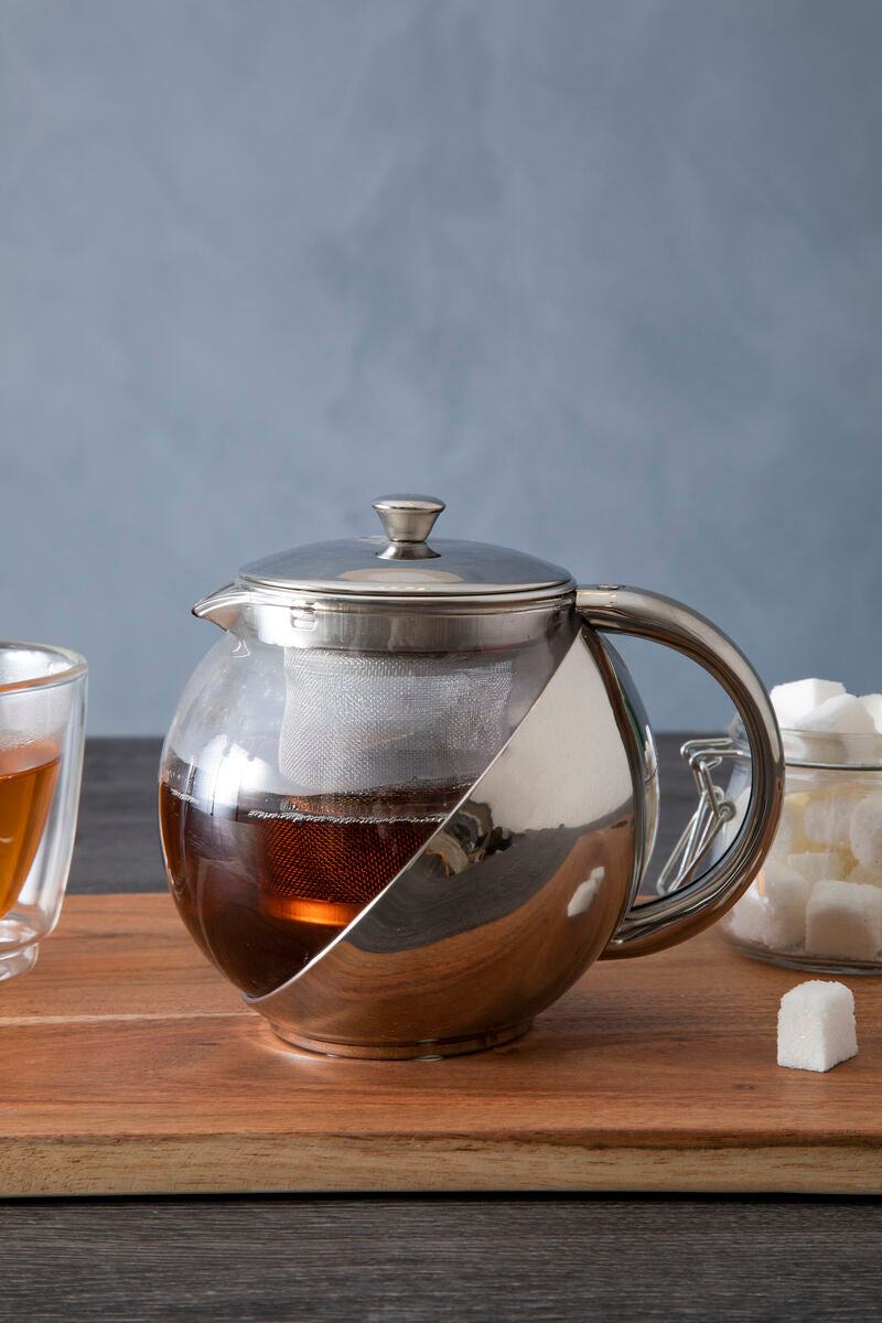 Orsina Fuso Glass Teapot with Infuser – 650ml Grey Stainless Steel