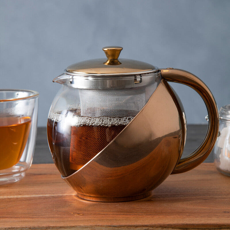 Orsina Fuso Glass Teapot – Stainless Steel with Copper Infuser