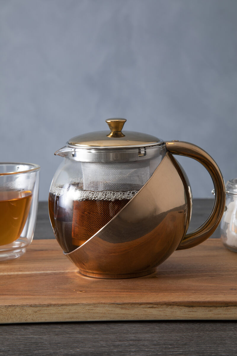 Orsina Fuso Glass Teapot – Stainless Steel with Copper Infuser