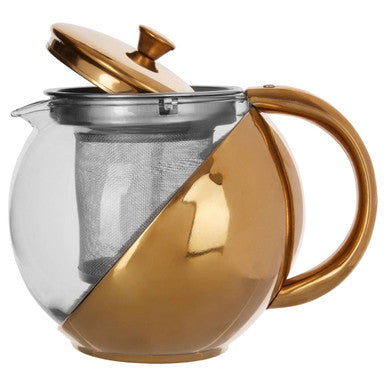 Orsina Fuso Glass Teapot with Infuser – Gold Finish, 600 ml Capacity