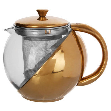 Orsina Fuso Glass Teapot with Infuser – Gold Finish, 600 ml Capacity