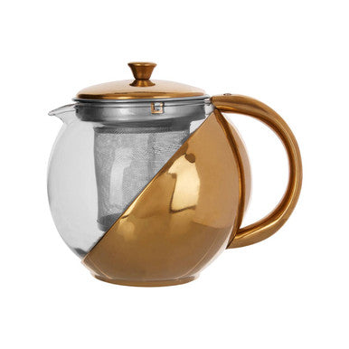 Orsina Fuso Glass Teapot with Infuser – Gold Finish, 600 ml Capacity