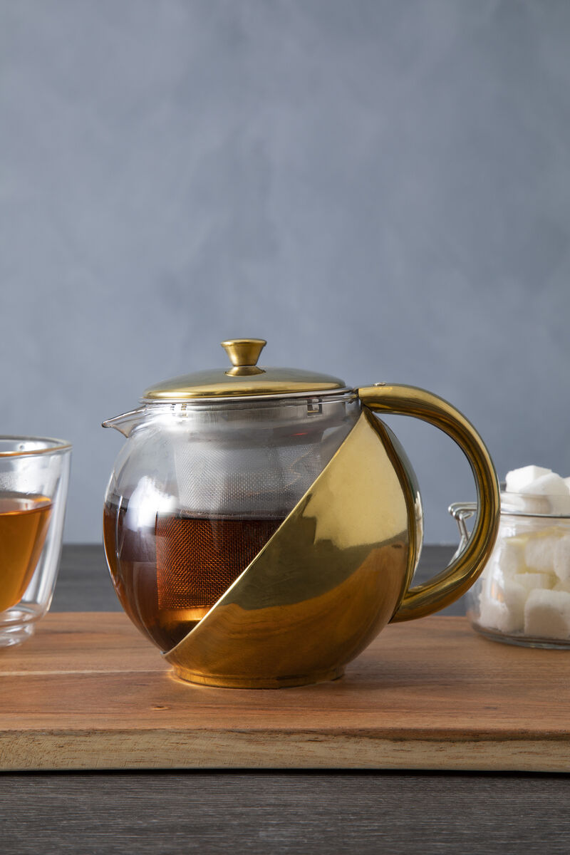 Orsina Fuso Glass Teapot with Infuser – Gold Finish, 600 ml Capacity
