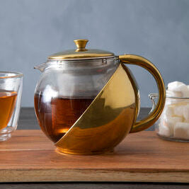 Orsina Fuso Glass Teapot with Infuser – Gold Finish, 600 ml Capacity