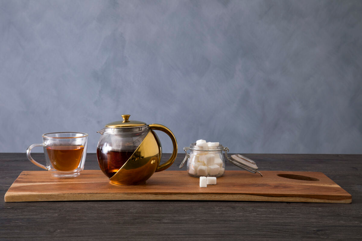 Orsina Fuso Glass Teapot with Infuser – Gold Finish, 600 ml Capacity