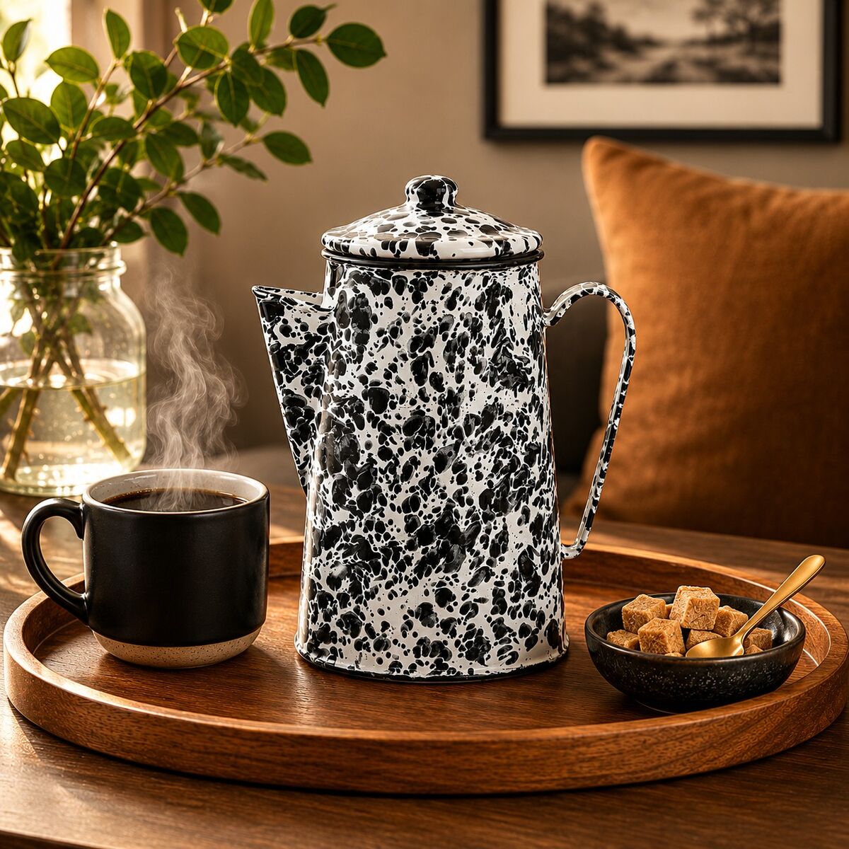 Orsina Hygge Coffee Pot – Black and White Patterned Ceramic Server