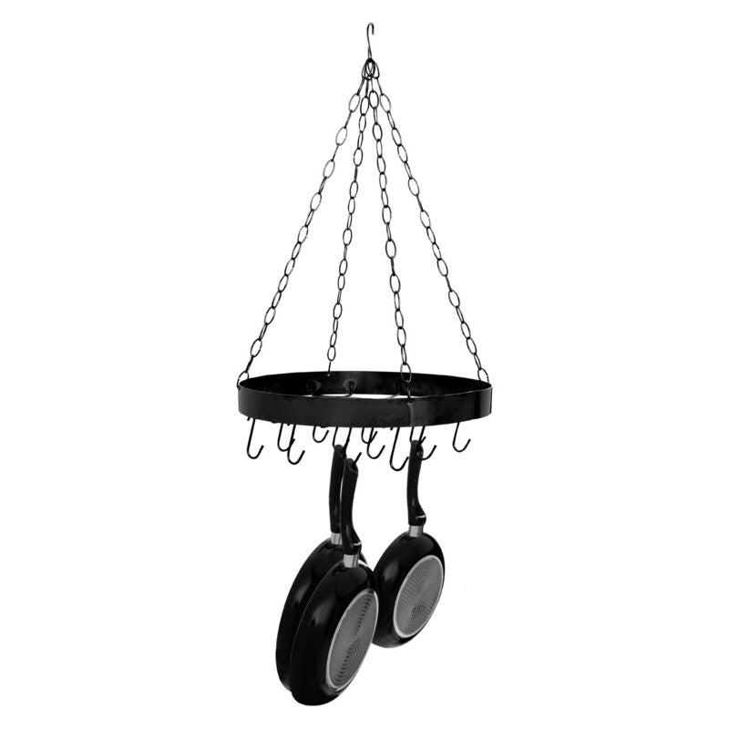 Orsina Valen Matt Black Round Hanging Pot Rack with 12 Hooks