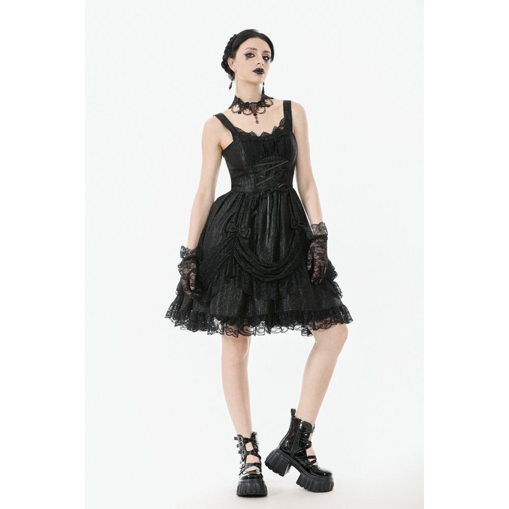 Dark in Love Shadow Lament Black Ruched Lace Gothic Lolita Dress