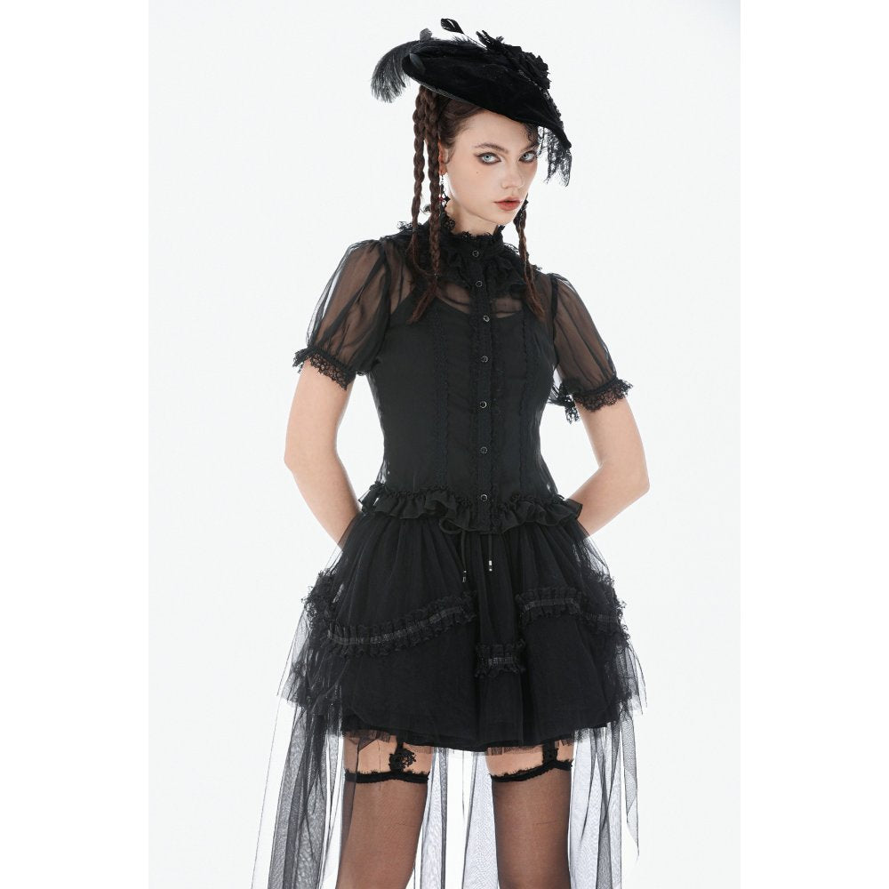 Dark in Love Gothic Black Sheer Mesh Tailed Petticoat Skirt