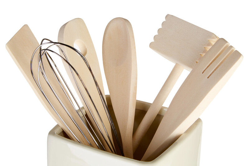 Orsina Vintage Home Square Ceramic Utensil Holder with 6 Tools - Cream