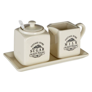 Orsina Vintage Home Cream Ceramic Square Sugar and Milk Set