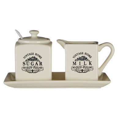 Orsina Vintage Home Cream Ceramic Square Sugar and Milk Set