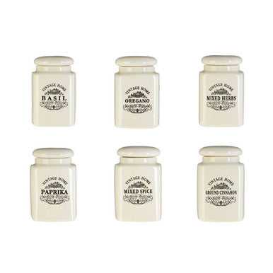 Orsina Vintage Home Ceramic Spice Jars – Set of 6 Cream Canisters