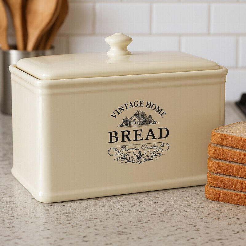Orsina Vintage Home Cream Ceramic Bread Bin | Farmhouse Kitchen Storage