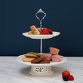 Orsina 2-Tier Ceramic Lace Cake Plate | Cream Vintage Dessert Stand