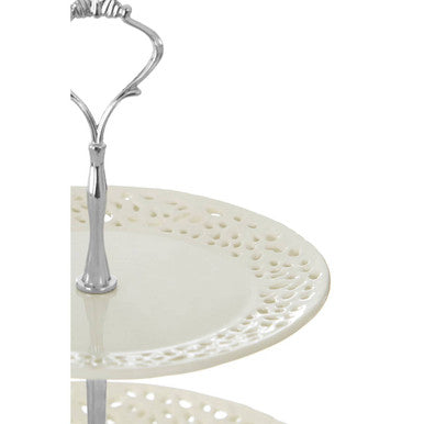 Orsina 2-Tier Ceramic Lace Cake Plate | Cream Vintage Dessert Stand