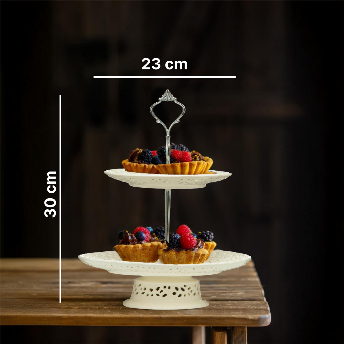 Orsina 2-Tier Ceramic Lace Cake Plate | Cream Vintage Dessert Stand