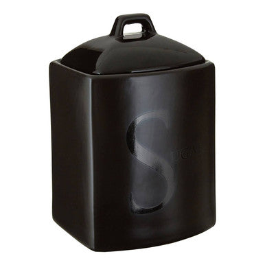 Orsina Black Stoneware Sugar Canister | Ceramic Kitchen Storage Jar