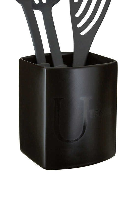 Orsina Black Stoneware Utensil Holder – Modern Kitchen Tool Organizer