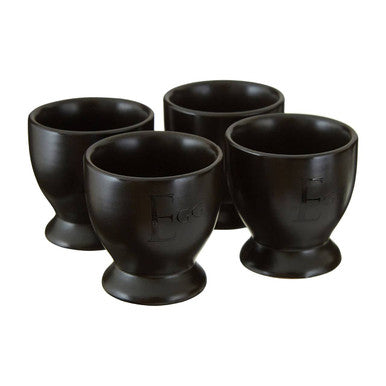 Orsina Black Text Egg Cups – Set of 4 Stoneware Minimalist Holders
