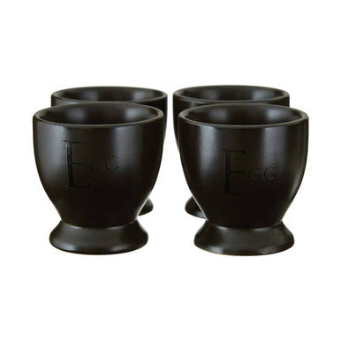 Orsina Black Text Egg Cups – Set of 4 Stoneware Minimalist Holders