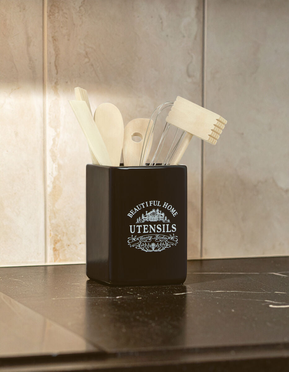 Orsina Vintage Home Black Ceramic Utensil Holder with 6 Cooking Tools