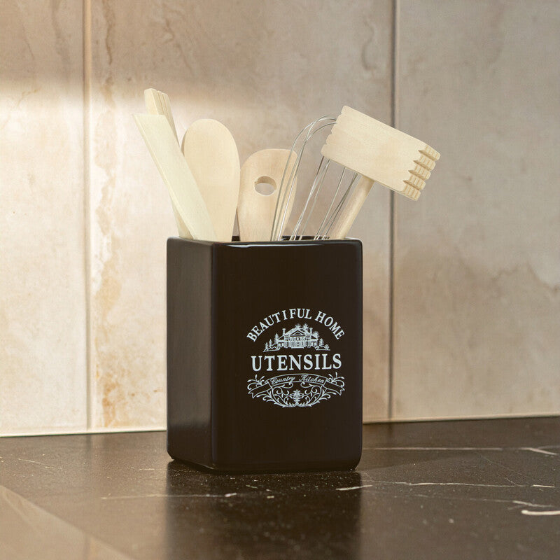 Orsina Vintage Home Black Ceramic Utensil Holder with 6 Cooking Tools