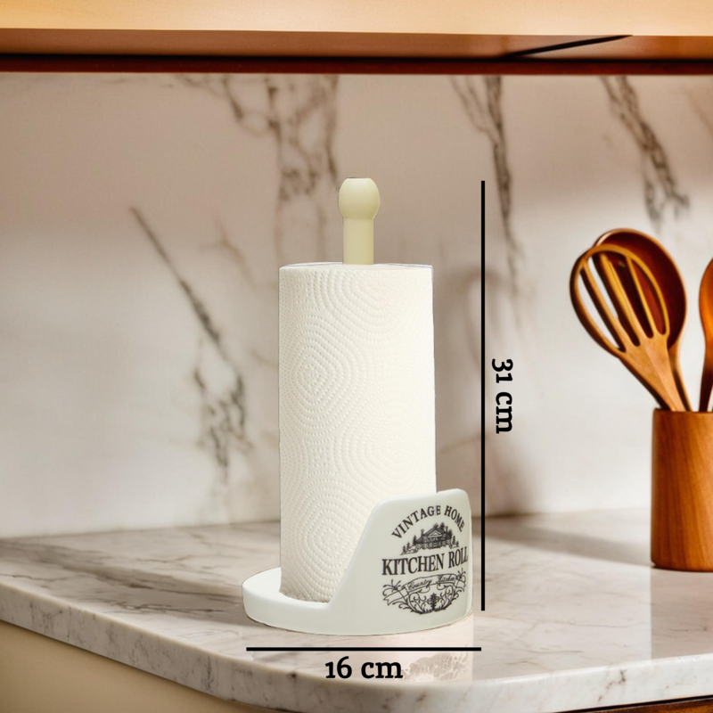 Orsina Vintage Home Kitchen Roll Holder – Cream Dolomite & Pine Wood