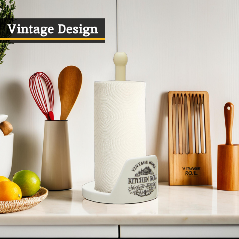 Orsina Vintage Home Kitchen Roll Holder – Cream Dolomite & Pine Wood